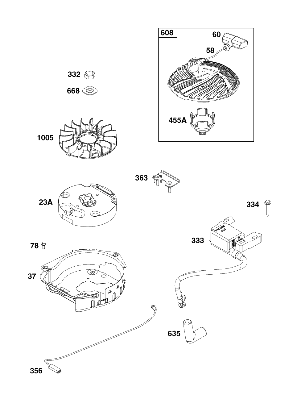 Flywheel, Ignition, And Starter Group Diagram and Parts List for 9P602-0121-H1  Briggs and Stratton Engine